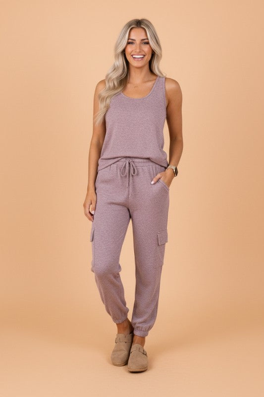 Solid Tank Top & Drawstring Jogger Pants Set