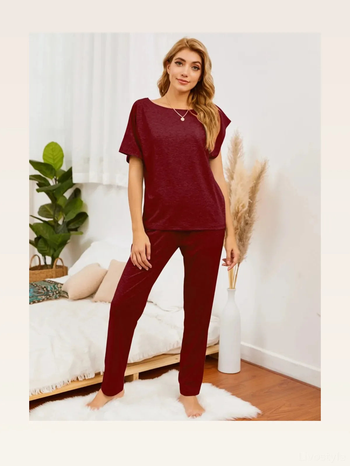 Boat Neck Top and Pants Lounge Set