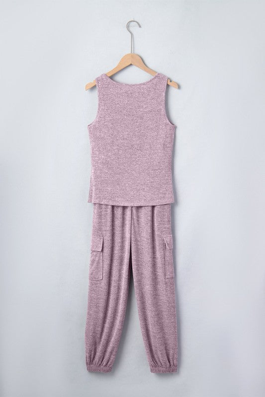 Solid Tank Top & Drawstring Jogger Pants Set